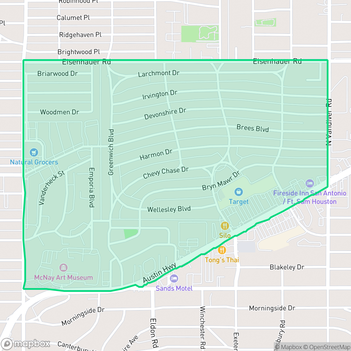 Map showing the location of Terrell Heights, San Antonio, TX