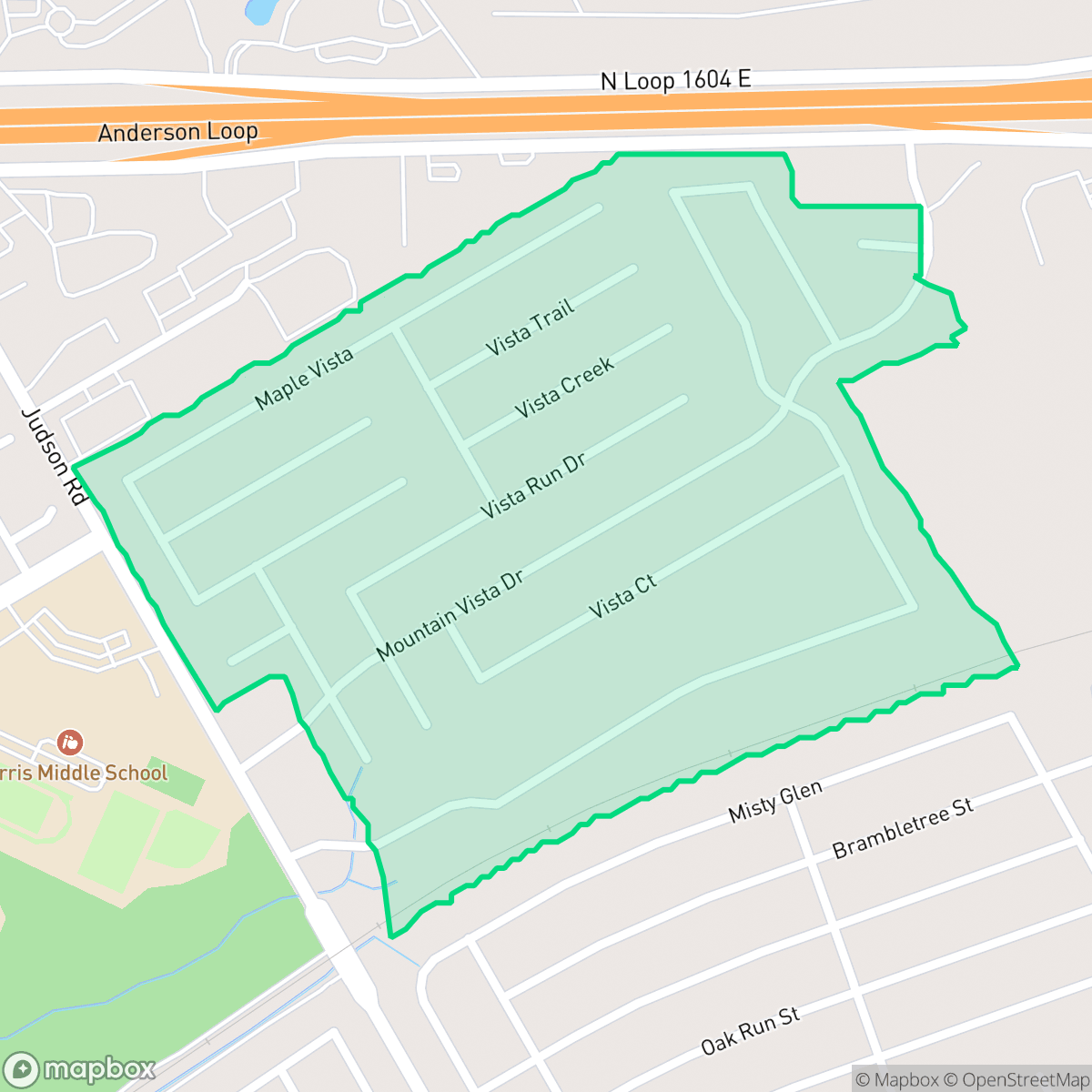 Map showing the location of Vista, San Antonio, TX