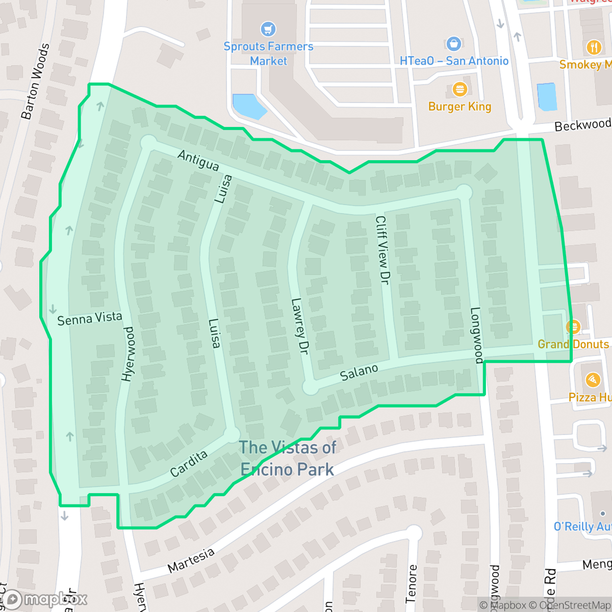 Map showing the location of Vistas of Encino Park, San Antonio, TX