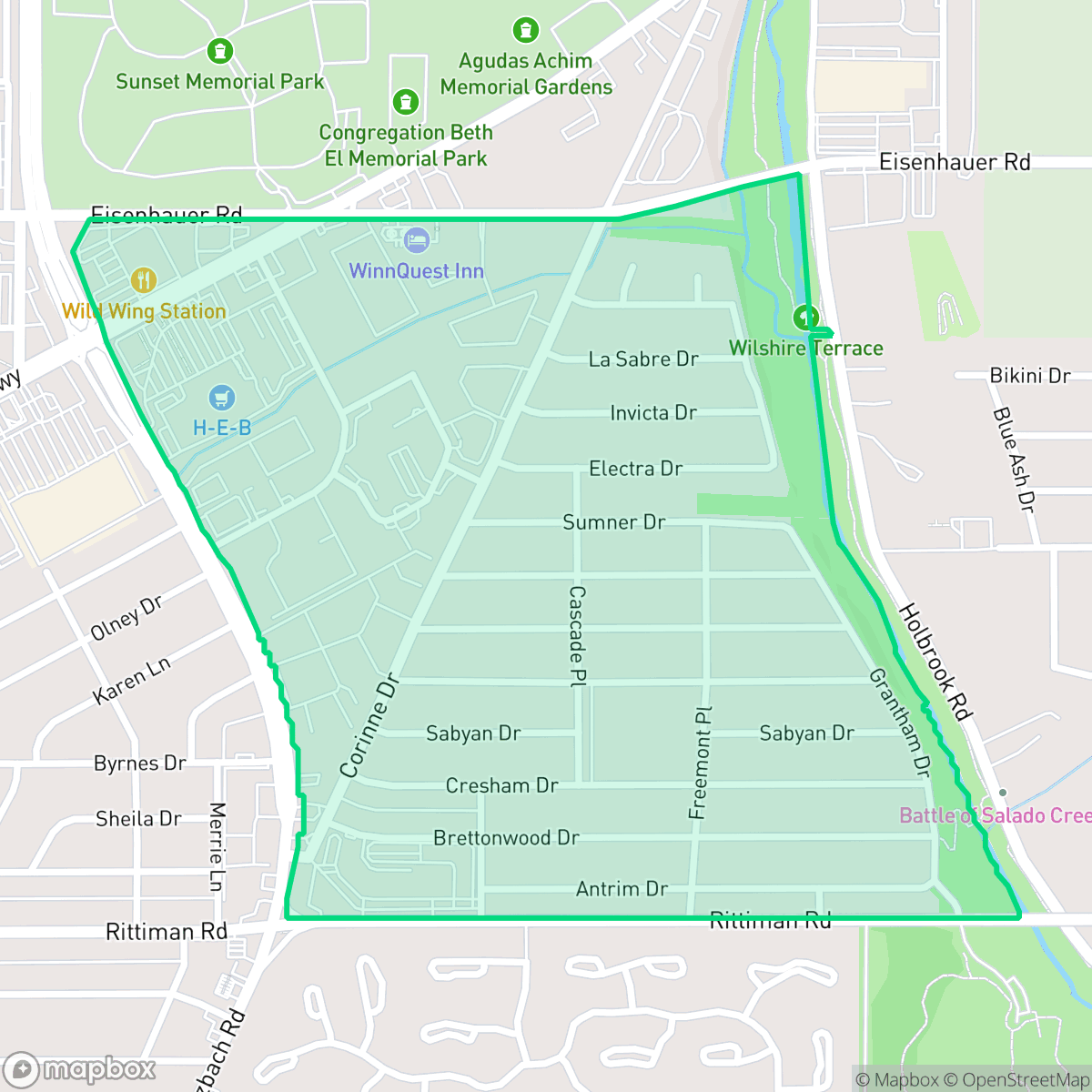 Map showing the location of Wilshire, San Antonio, TX