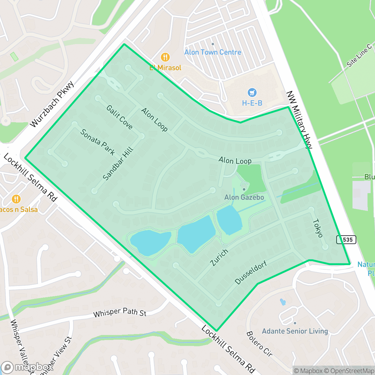 Map showing the location of Woods of Alon, San Antonio, TX