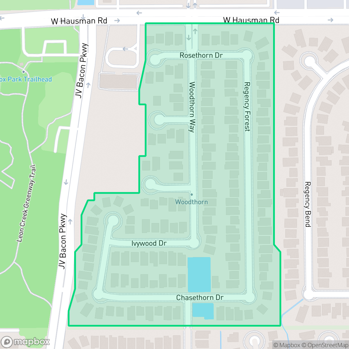 Map showing the location of Woodthorn, San Antonio, TX