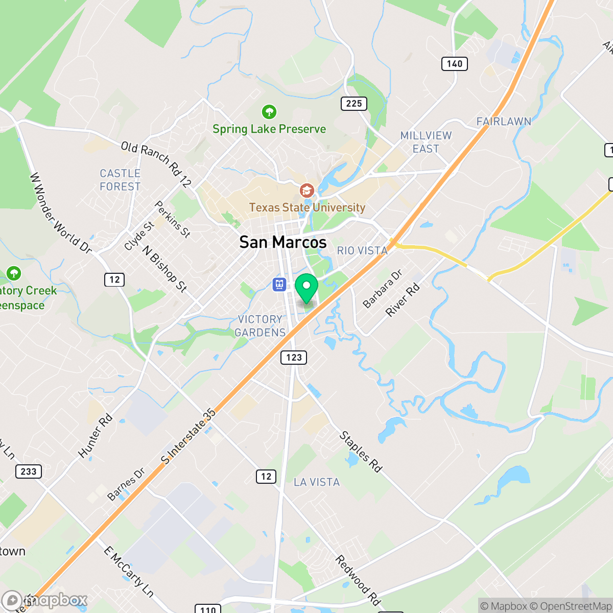 Map showing the location of San Marcos, TX — coverage area