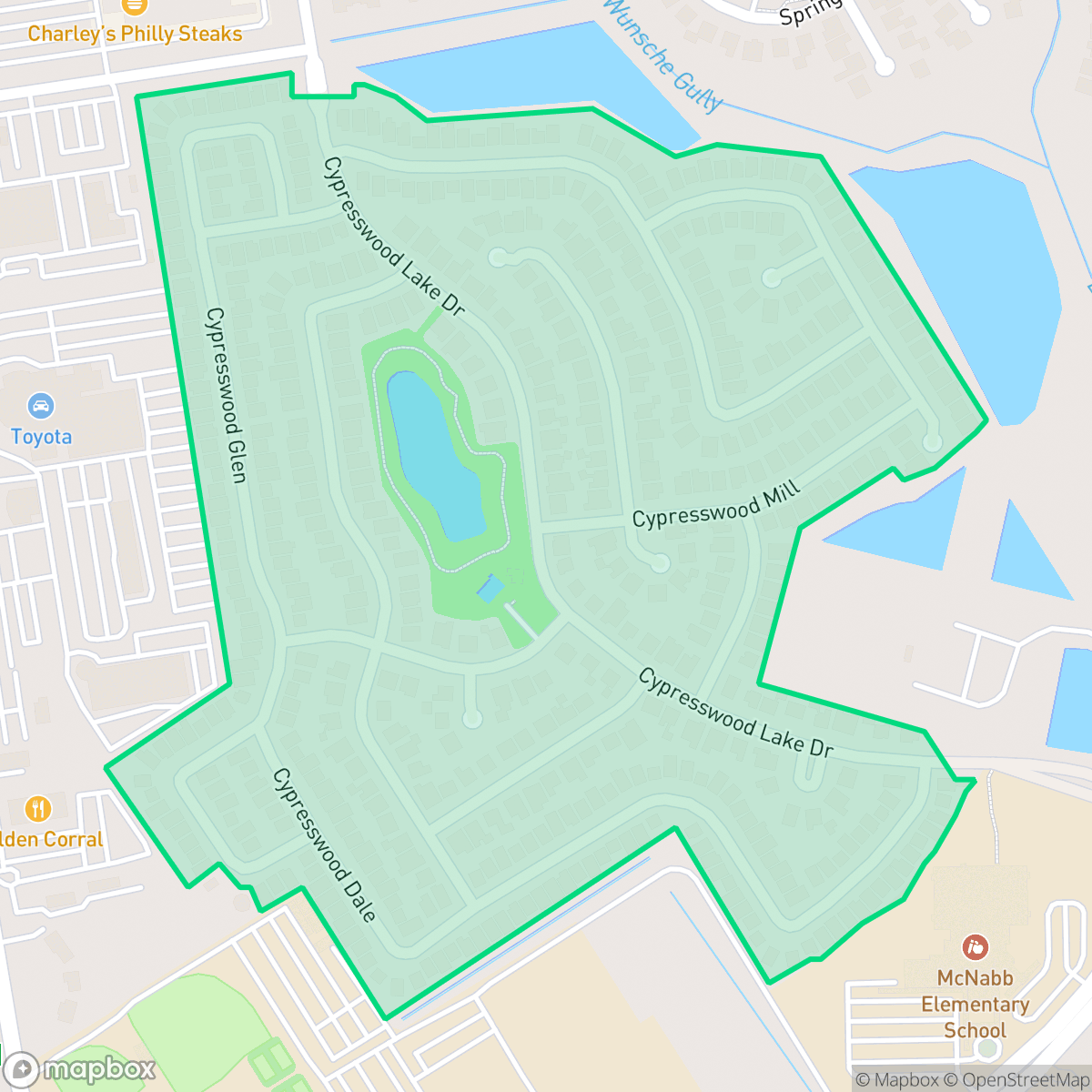 Map showing the location of Cypresswood Lake, Spring, TX