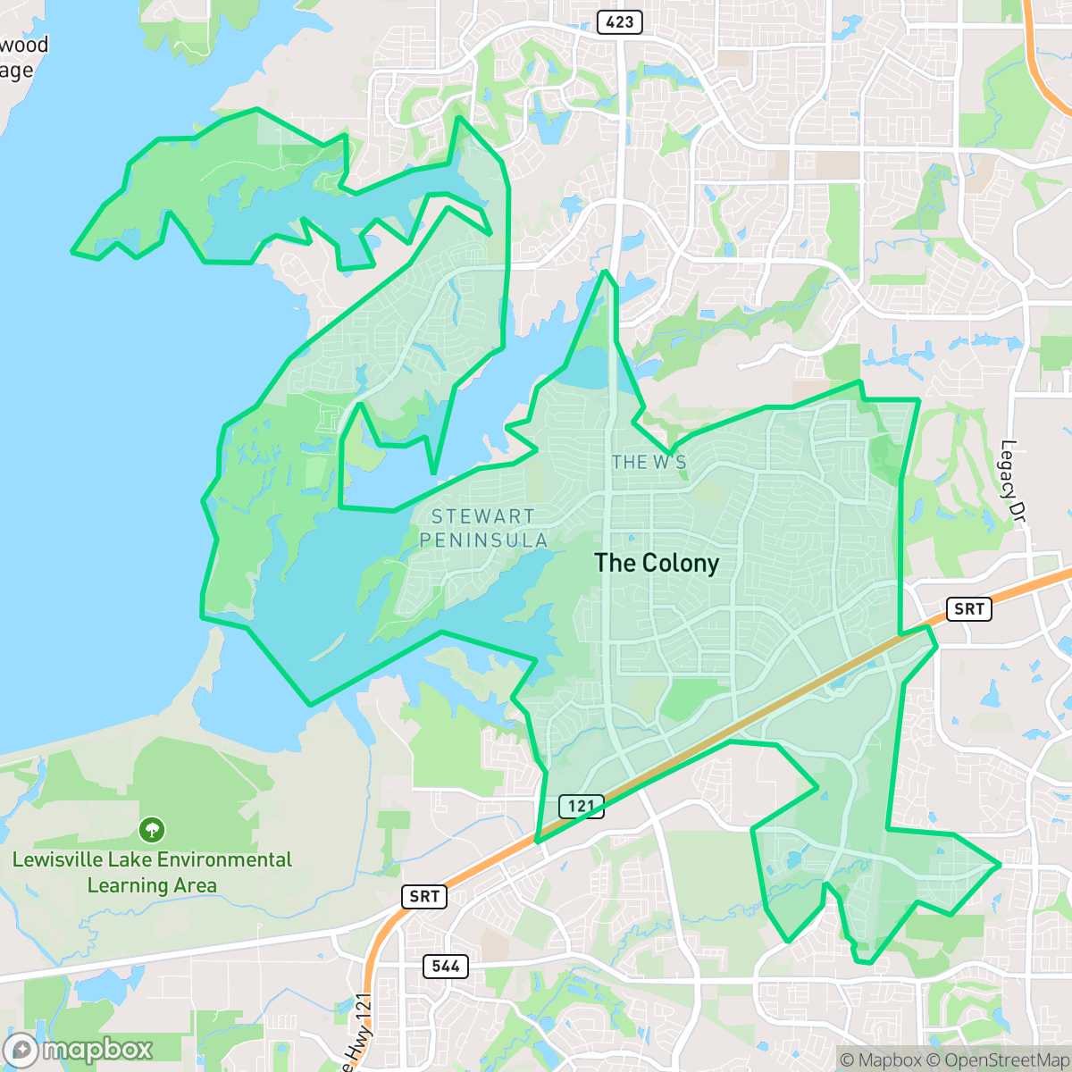 Map showing the location of The Colony, TX — coverage area