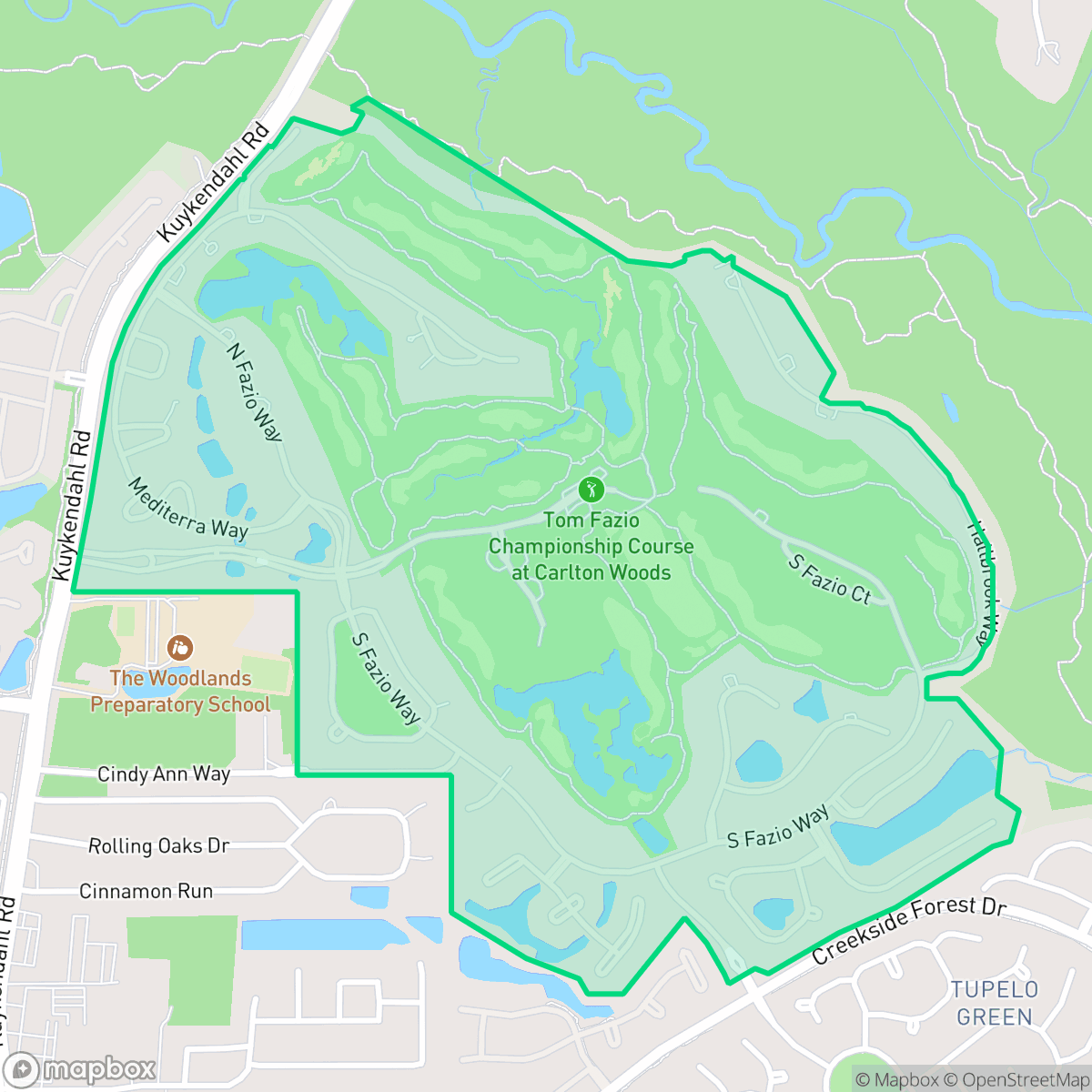 Map showing the location of Carlton Woods Creekside, The Woodlands, TX