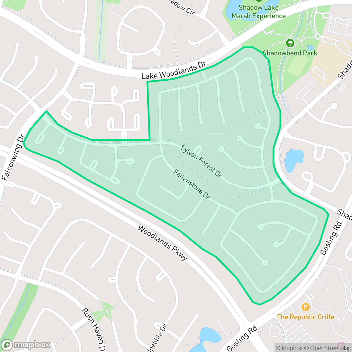 Map showing the location of Sylvan Forest, The Woodlands, TX
