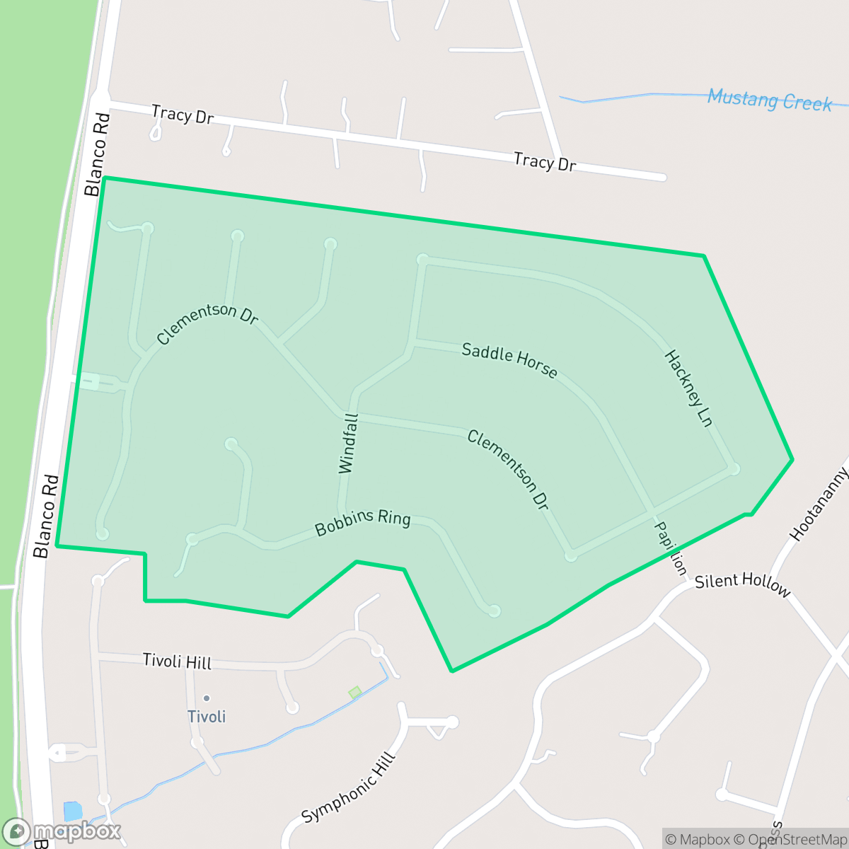Map showing the location of The Falls at Clementson Ranch, Timberwood Park, TX