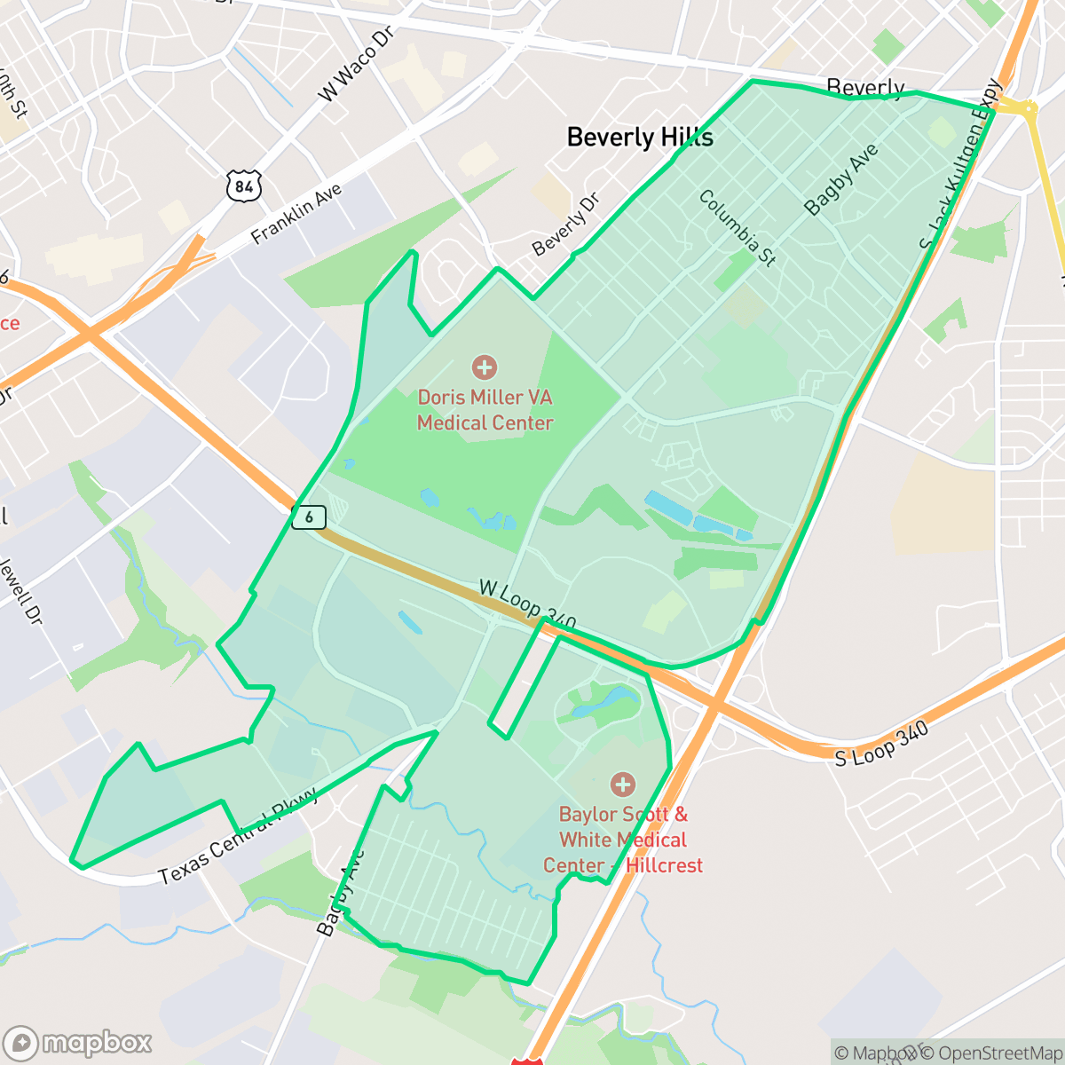 Map showing the location of Kendrick, Waco, TX